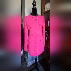 Chic Pink Button-Up Skirt and Blazer